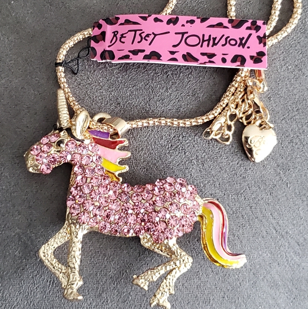 New Betsey Johnson necklace pink unicorn